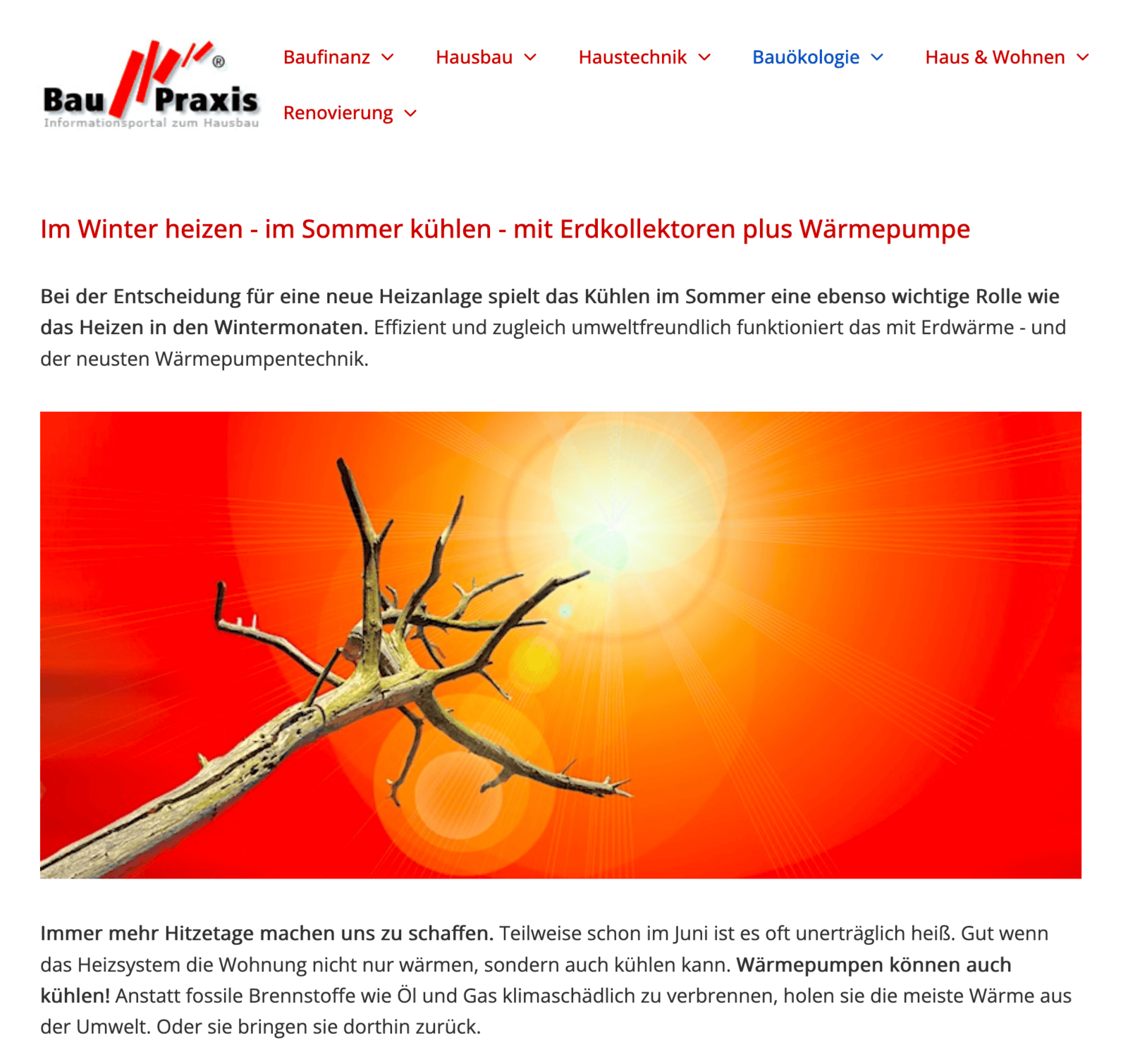 BauPraxis.de zum Kühlen mit Wärmepumpen und GeoCollect